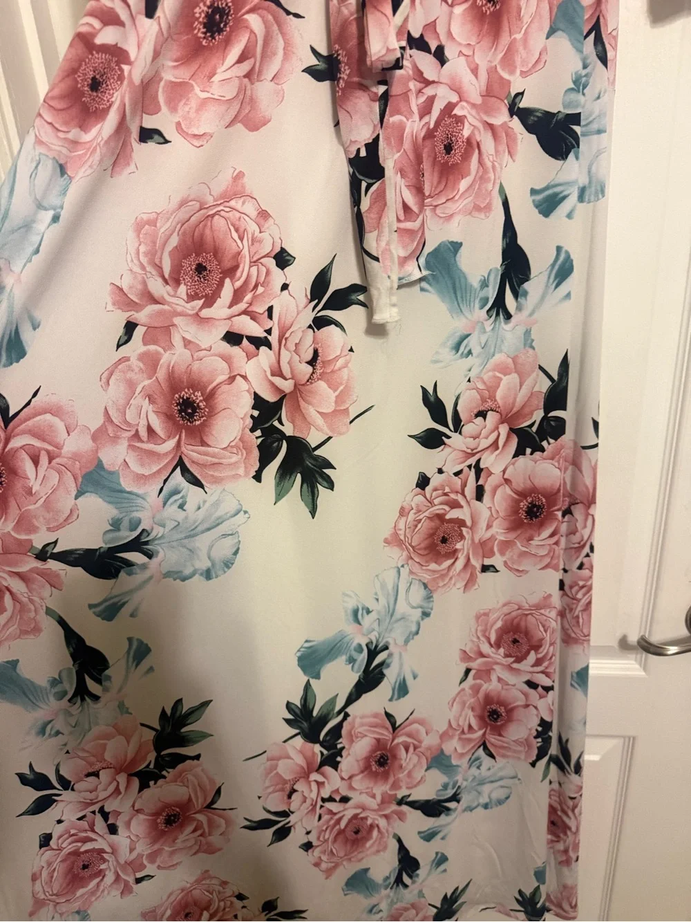 Pinkblush maternity White Floral Wrap Maxi Dress with Pink Roses - Picture 4 of 4